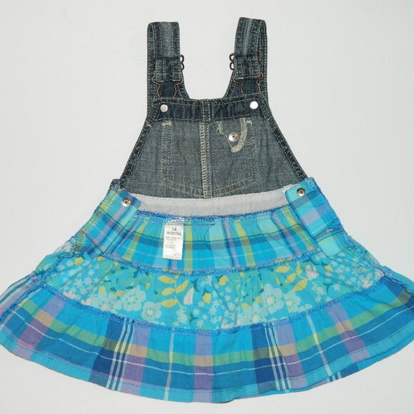 2 for/ $30 Osh Kosh B'gosh Plaid Skirt Overall Dress Flowers Yellow Blue 18M - Picture 7 of 9